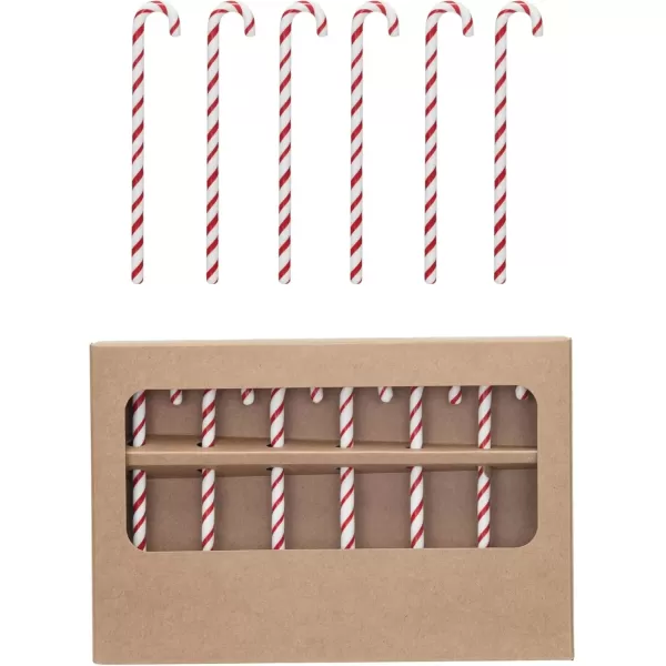 imageCreative CoOp Red and White Glass Candy Cane Shaped Stir Sticks Set of 6 Small