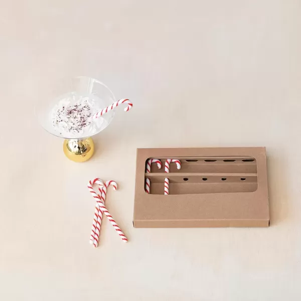 imageCreative CoOp Red and White Glass Candy Cane Shaped Stir Sticks Set of 6 Small