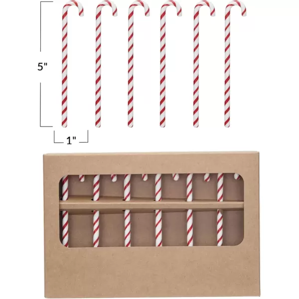 imageCreative CoOp Red and White Glass Candy Cane Shaped Stir Sticks Set of 6 Small