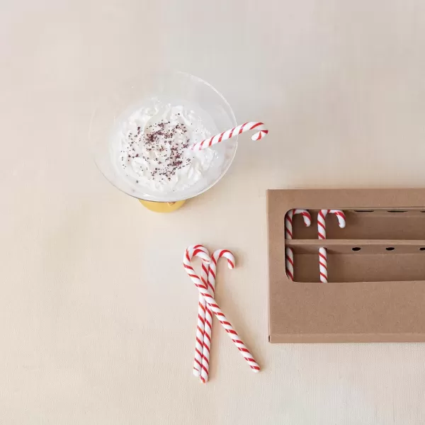 imageCreative CoOp Red and White Glass Candy Cane Shaped Stir Sticks Set of 6 Small