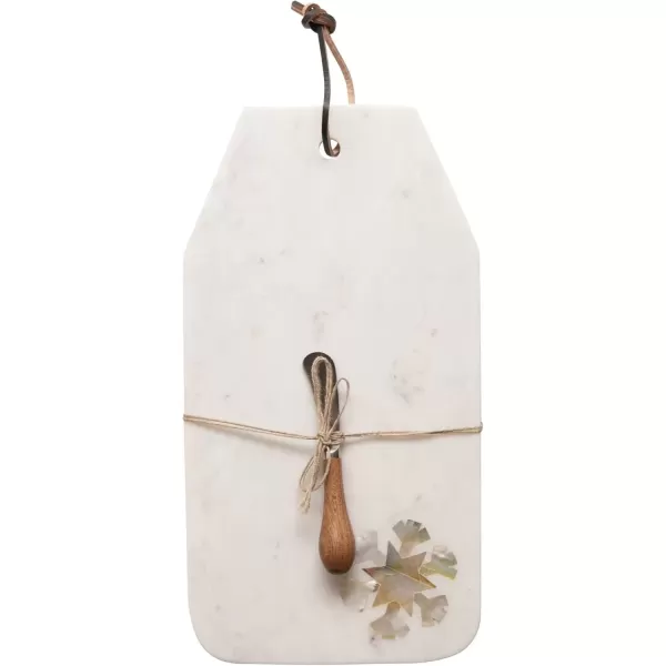 imageCreative CoOp 16quot L x 9quot W Marble wMother of Pearl Snowflake Inlay ampamp Wood Handle Canape Knife Set of 2 Cheese and Cutting Boards Multi