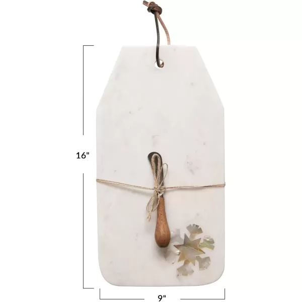 imageCreative CoOp 16quot L x 9quot W Marble wMother of Pearl Snowflake Inlay ampamp Wood Handle Canape Knife Set of 2 Cheese and Cutting Boards Multi