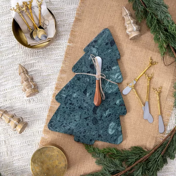 imageCreative CoOp Marble Tree Shaped Cheese and Cutting Board with Canape Knife Green