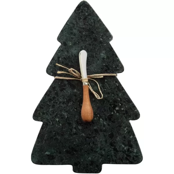 imageCreative CoOp Marble Tree Shaped Cheese and Cutting Board with Canape Knife Green