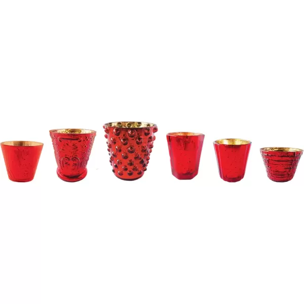 imageCreative CoOp Round Embossed Mercury Glass TealightVotive Candleholders Red Set of 6
