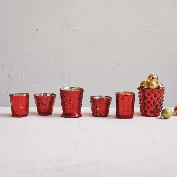 imageCreative CoOp Round Embossed Mercury Glass TealightVotive Candleholders Red Set of 6