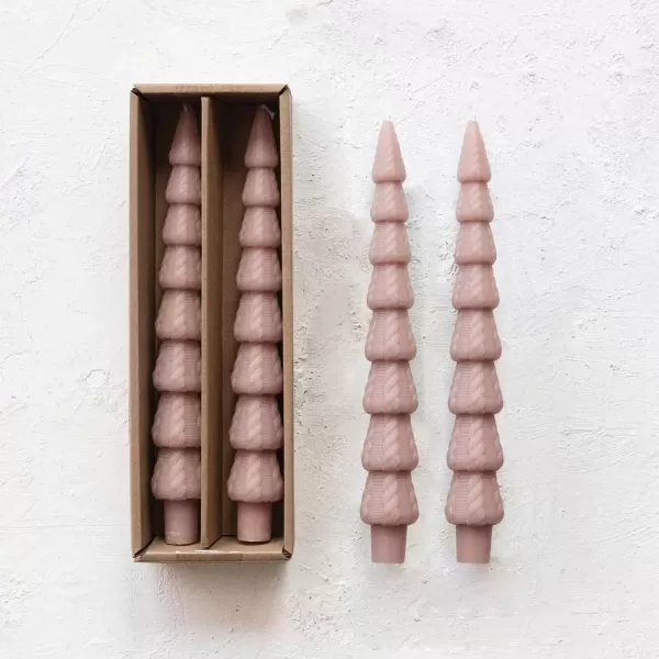 imageCreative CoOp Seasonal Silhouette Tree Shaped Taper Candles Khaki Set of 2