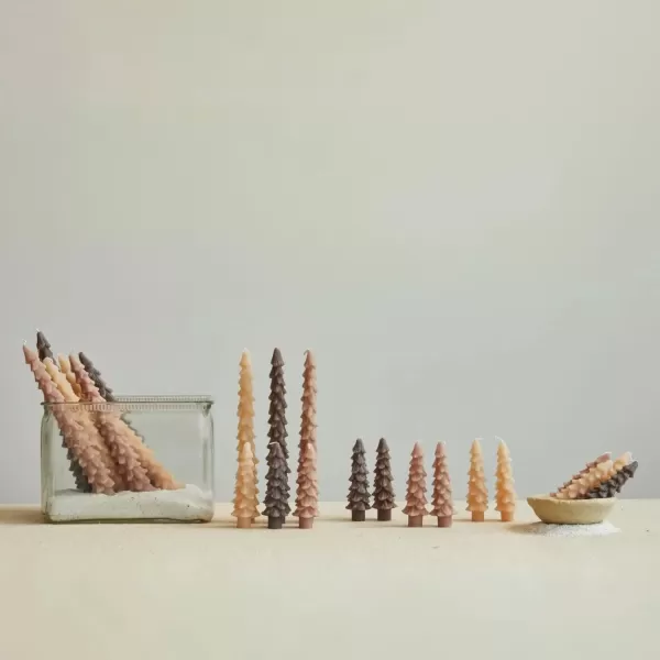 imageCreative CoOp Seasonal Silhouette Tree Shaped Taper Candles Khaki Set of 2