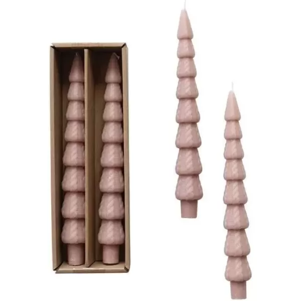 imageCreative CoOp Seasonal Silhouette Tree Shaped Taper Candles Khaki Set of 2