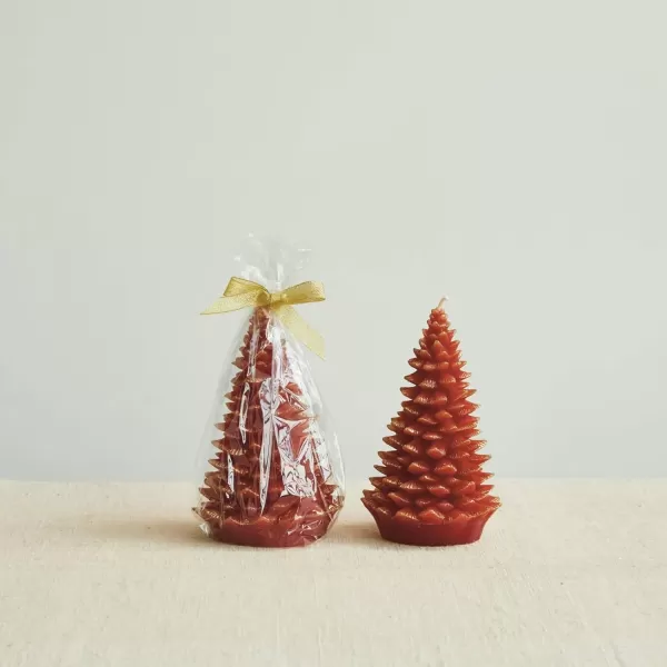 imageCreative CoOp Tall Holiday Tree Shaped Candle with Gold Tips Holly Berry Color