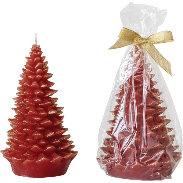 imageCreative CoOp Tall Holiday Tree Shaped Candle with Gold Tips Holly Berry Color