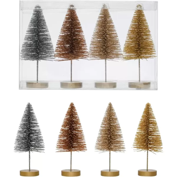 imageCreative CoOp 212quot Round x 6quot H Plastic Bottle Brush Trees wWood Bases Metallic Colors Boxed Set of 4