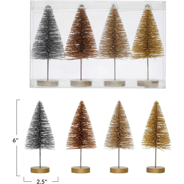 imageCreative CoOp 212quot Round x 6quot H Plastic Bottle Brush Trees wWood Bases Metallic Colors Boxed Set of 4