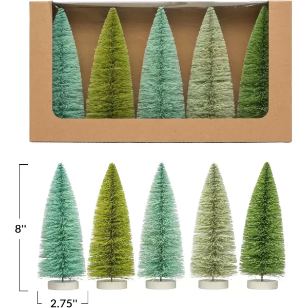 imageCreative CoOp 234 Round x 8 H Sisal Bottle Brush Trees wWood Bases Green ampamp Mint Colors Boxed Set of 5