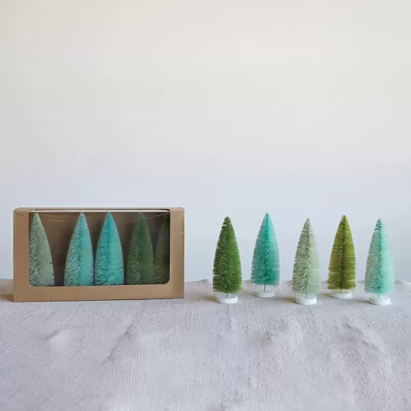 imageCreative CoOp 234 Round x 8 H Sisal Bottle Brush Trees wWood Bases Green ampamp Mint Colors Boxed Set of 5