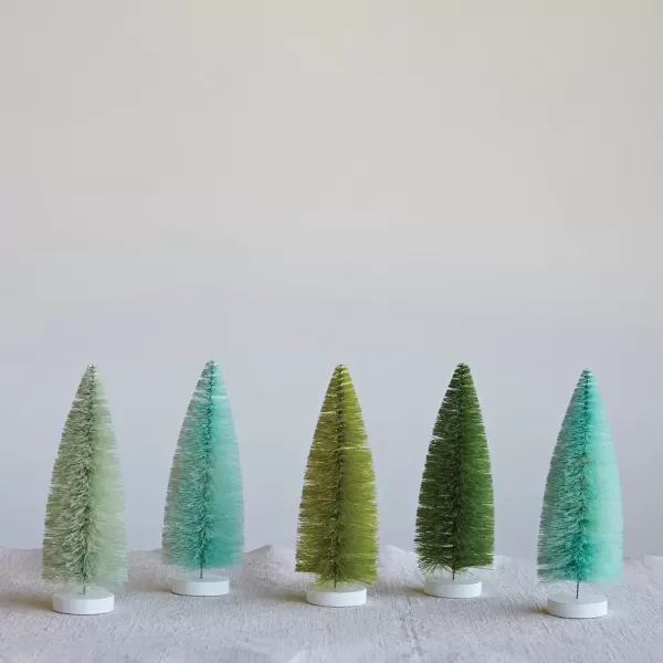imageCreative CoOp 234 Round x 8 H Sisal Bottle Brush Trees wWood Bases Green ampamp Mint Colors Boxed Set of 5