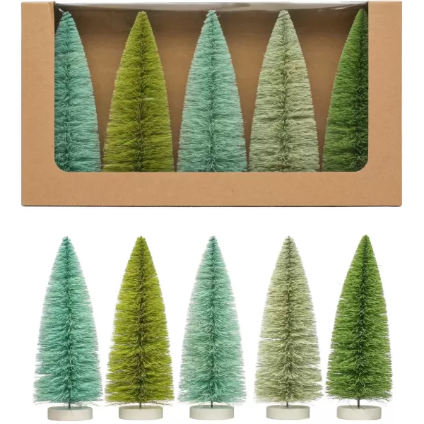 imageCreative CoOp 234 Round x 8 H Sisal Bottle Brush Trees wWood Bases Green ampamp Mint Colors Boxed Set of 5