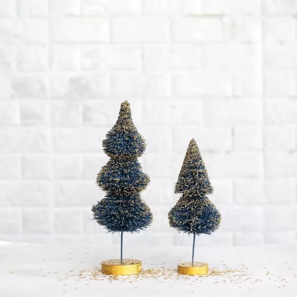 imageCreative CoOp Sisal Bottle Brush Tree with Gold Glitter and Wood Base Blue