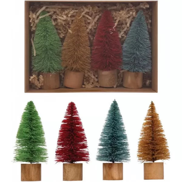 imageCreative CoOp Sisal Bottle Brush Trees with Wood Bases Multicolor Boxed Set of 4