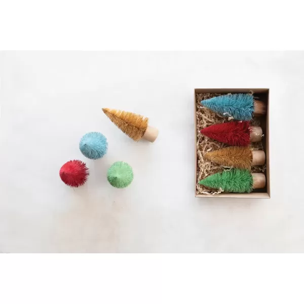 imageCreative CoOp Sisal Bottle Brush Trees with Wood Bases Multicolor Boxed Set of 4