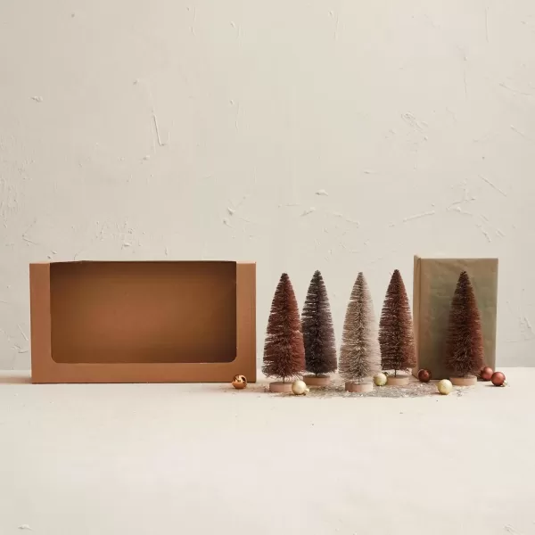 imageCreative CoOp Sisal Bottle Brush Trees with Wood Bases Neutral Colors Set of 5