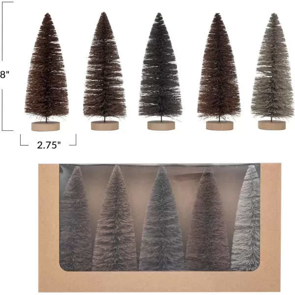 imageCreative CoOp Sisal Bottle Brush Trees with Wood Bases Neutral Colors Set of 5
