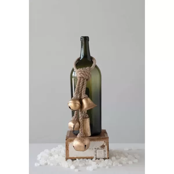 imageCreative CoOp Decorative Metal Bells in Various Shapes on Jute Rope Hanger Wall Hanging Gold Christmas