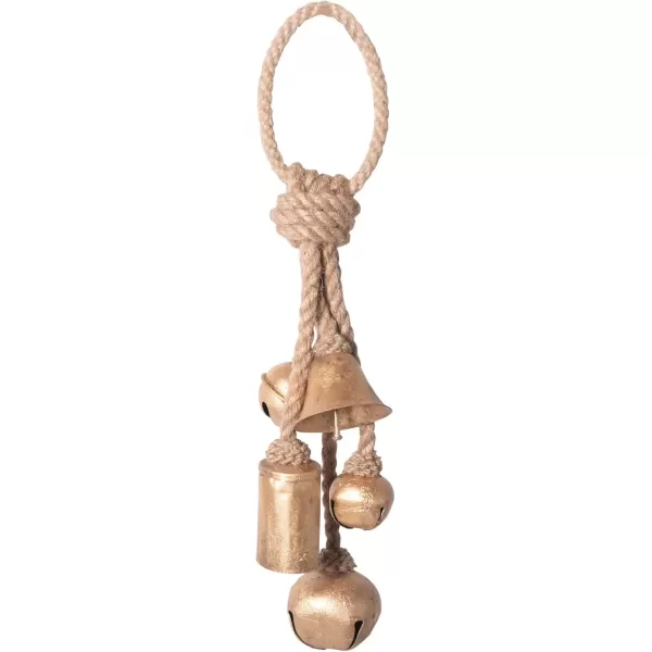 imageCreative CoOp Decorative Metal Bells in Various Shapes on Jute Rope Hanger Wall Hanging Gold Christmas