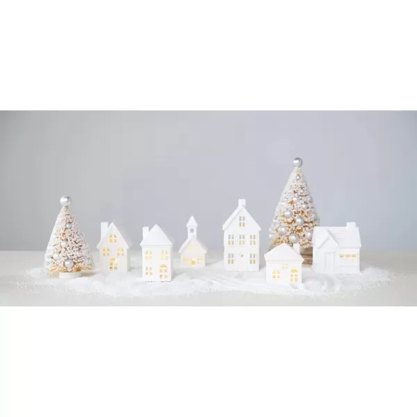 imageCreative CoOp Stoneware Bisque Houses with LED Lights White Set of 6