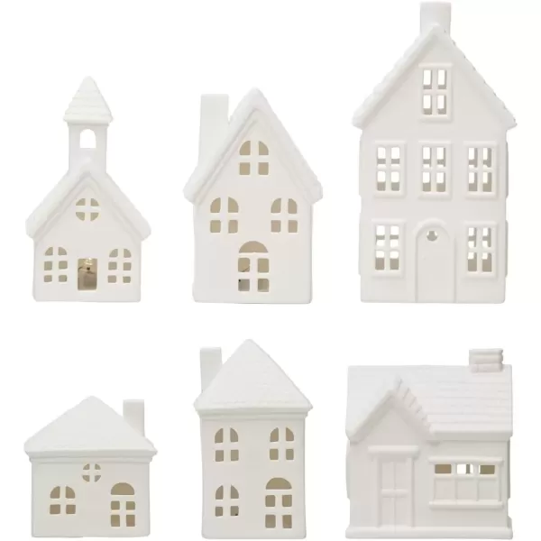 imageCreative CoOp Stoneware Bisque Houses with LED Lights White Set of 6