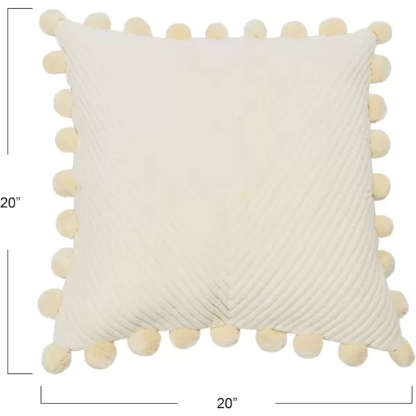 imageCreative CoOp 20quot Square Quilted Cotton Pillow Pom Trim Decorative Pillow 20quot x 20quot CreamCover Only