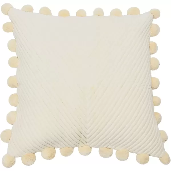 imageCreative CoOp 20quot Square Quilted Cotton Pillow Pom Trim Decorative Pillow 20quot x 20quot CreamCover and Insert