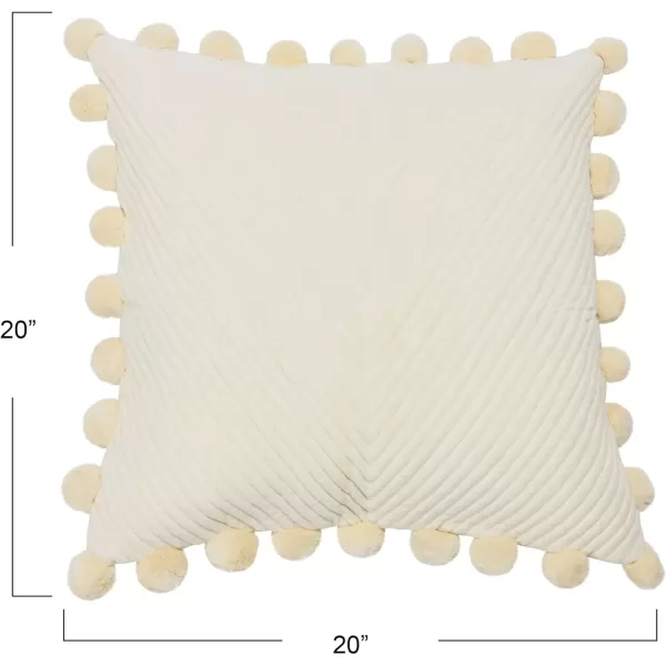 imageCreative CoOp 20quot Square Quilted Cotton Pillow Pom Trim Decorative Pillow 20quot x 20quot CreamCover and Insert