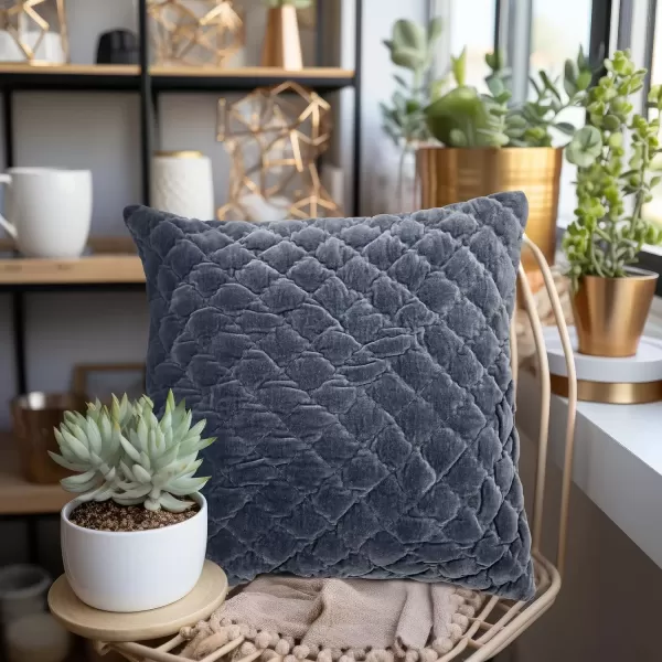 imageCreative CoOp 20quot Square Quilted Velvet Pillow Decorative Pillow 20quot x 20quot BlueBlue