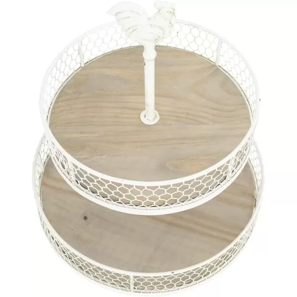 imageCreative CoOp 2Tier Wood ampamp Metal Round Trays with Rooster TopOffwhite