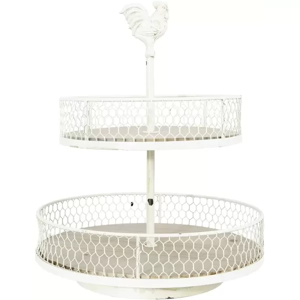 imageCreative CoOp 2Tier Wood ampamp Metal Round Trays with Rooster TopOffwhite