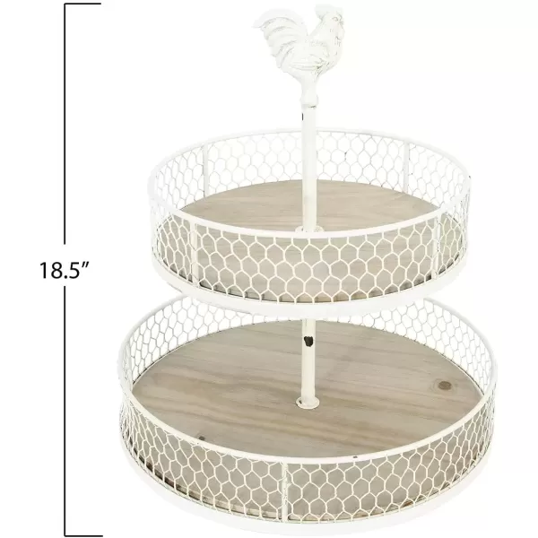 imageCreative CoOp 2Tier Wood ampamp Metal Round Trays with Rooster TopOffwhite
