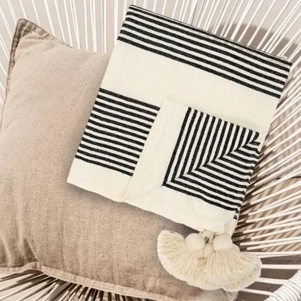 imageCreative CoOp Cream Cotton ampamp Chenille Mustard Stripes ampamp Tassels Pillows YellowBlack