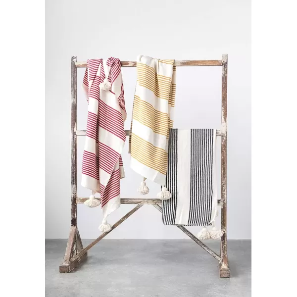 imageCreative CoOp Cream Cotton ampamp Chenille Mustard Stripes ampamp Tassels Pillows YellowYellow