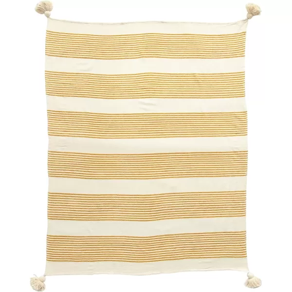 imageCreative CoOp Cream Cotton ampamp Chenille Mustard Stripes ampamp Tassels Pillows YellowYellow