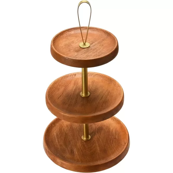 imageCreative CoOp Elegant Modern 3 Cake Stand or Desert Serve Ware Tower Natural ampamp Gold Tiered Tray Natural and GoldNatural