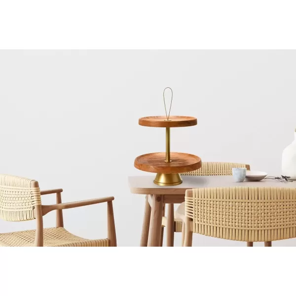 imageCreative CoOp Elegant Modern 3 Cake Stand or Desert Serve Ware Tower Natural ampamp Gold Tiered Tray Natural and GoldNatural