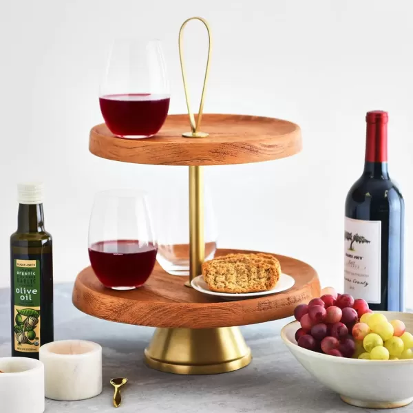 imageCreative CoOp Elegant Modern 3 Cake Stand or Desert Serve Ware Tower Natural ampamp Gold Tiered Tray Natural and GoldNatural