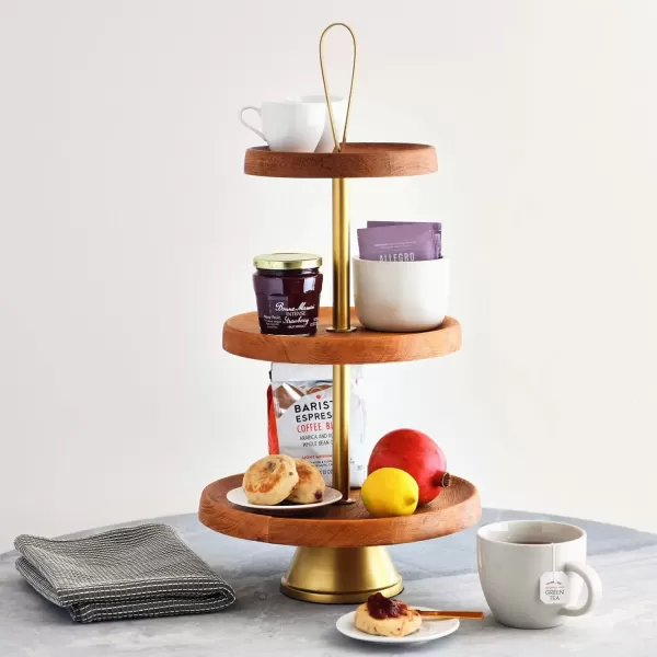 imageCreative CoOp Elegant Modern 3 Cake Stand or Desert Serve Ware Tower Natural ampamp Gold Tiered Tray Natural and GoldNatural