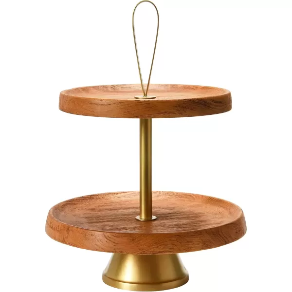 imageCreative CoOp Elegant Modern 3 Cake Stand or Desert Serve Ware Tower Natural ampamp Gold Tiered Tray Natural and GoldNatural