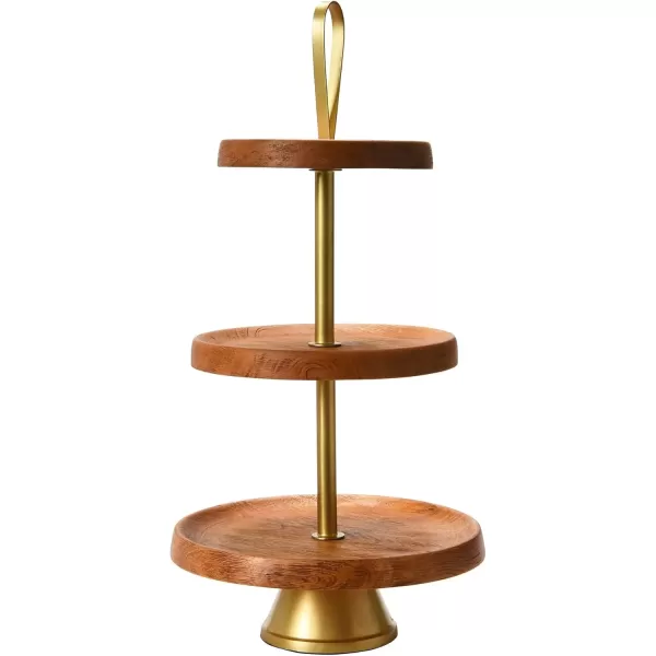 imageCreative CoOp Elegant Modern 3 Cake Stand or Desert Serve Ware Tower Natural ampamp Gold Tiered Tray Natural and GoldNatural