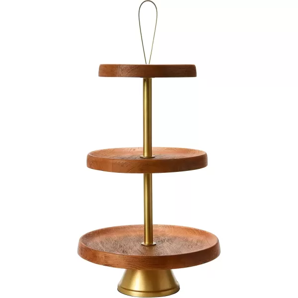 imageCreative CoOp Elegant Modern 3 Cake Stand or Desert Serve Ware Tower Natural ampamp Gold Tiered Tray Natural and GoldNatural