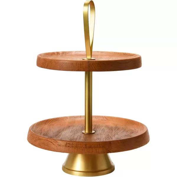 imageCreative CoOp Elegant Modern 3 Cake Stand or Desert Serve Ware Tower Natural ampamp Gold Tiered Tray Natural and GoldNatural