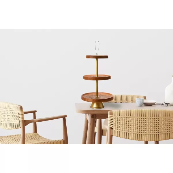imageCreative CoOp Elegant Modern 3 Cake Stand or Desert Serve Ware Tower Natural ampamp Gold Tiered Tray Natural and GoldNatural