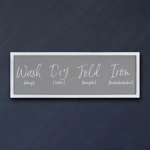 imageCreative CoOp Grey Wash Fold Maybe Iron Hahaha Wood Framed Decor Laundry Room Wall Sign Black